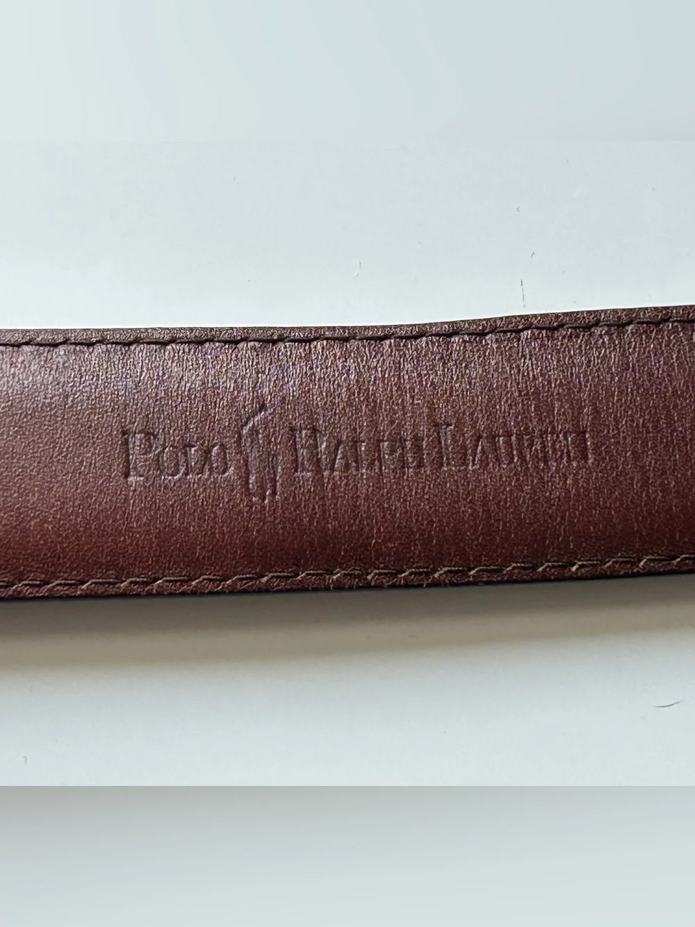 Polo Ralph Lauren Brown Leather Belt Metal Logo Plaque Men Style 2113620 Size 42